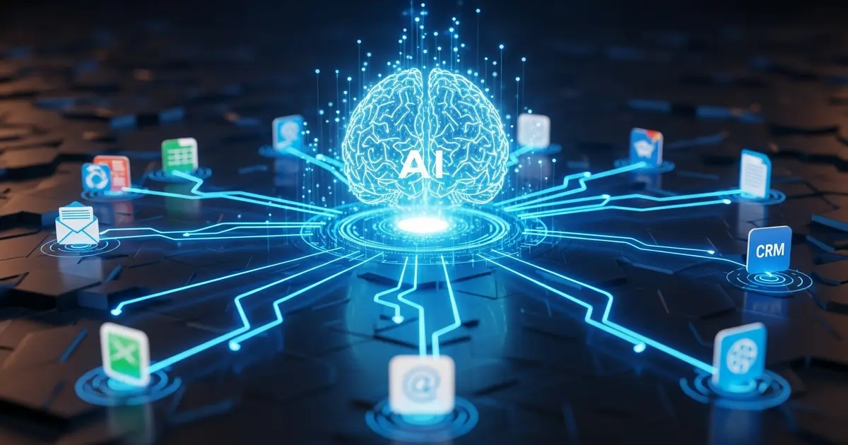 Ilustração sobre a integração de aplicativos de IA com a plataforma BrainMax.